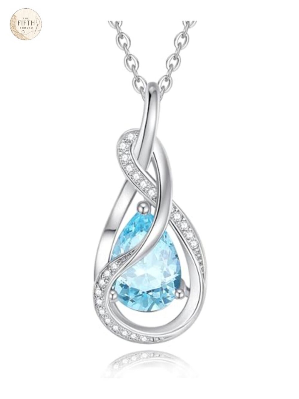 Sterling Silver White Gold Plated Birthstone Pendant Necklace Ribbon Design 925